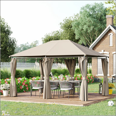 Outsunny 10' x 13' Outdoor Patio Gazebo Canopy Shelter with 6 Removable Sidewalls, & Steel Frame for Garden, Lawn, Backyard and Deck