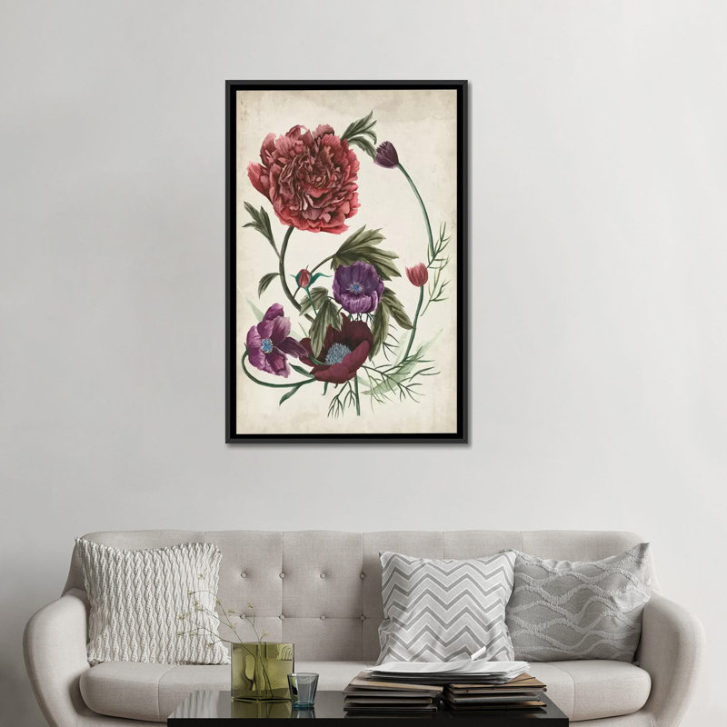 «Antique Peony I», impression sur toile, H 26 po x l 18 po x P 1,5 po, Toile encadrée noire