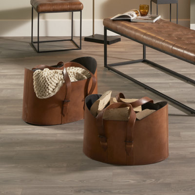 Leather/Faux Leather 2 Piece Basket Set