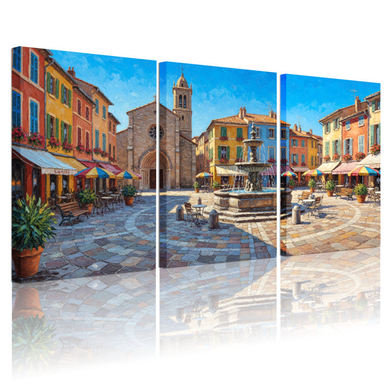 Scénario et paysages urbains colorés, ensemble de 3 impressions sur toile, H 36 po x l 72 po
