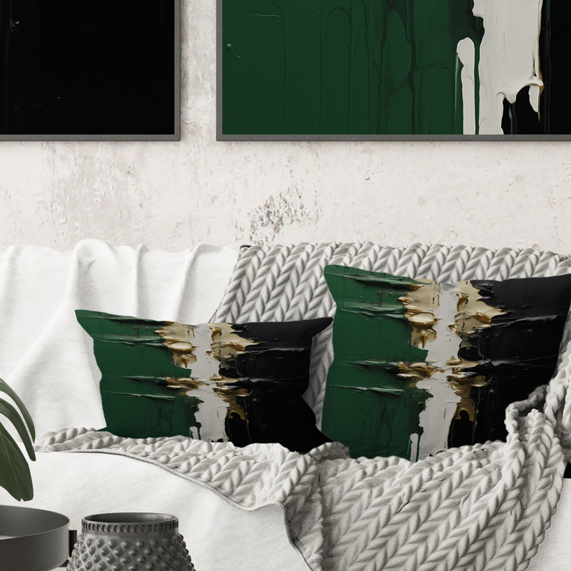 Coussin décoratif doré doré et noir II - reproduction de peinture abstraite