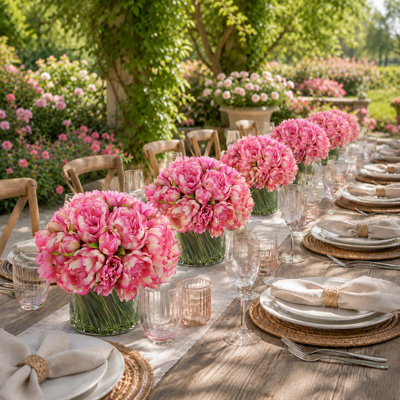 Peony Arrangement in Glass Vase with Grass