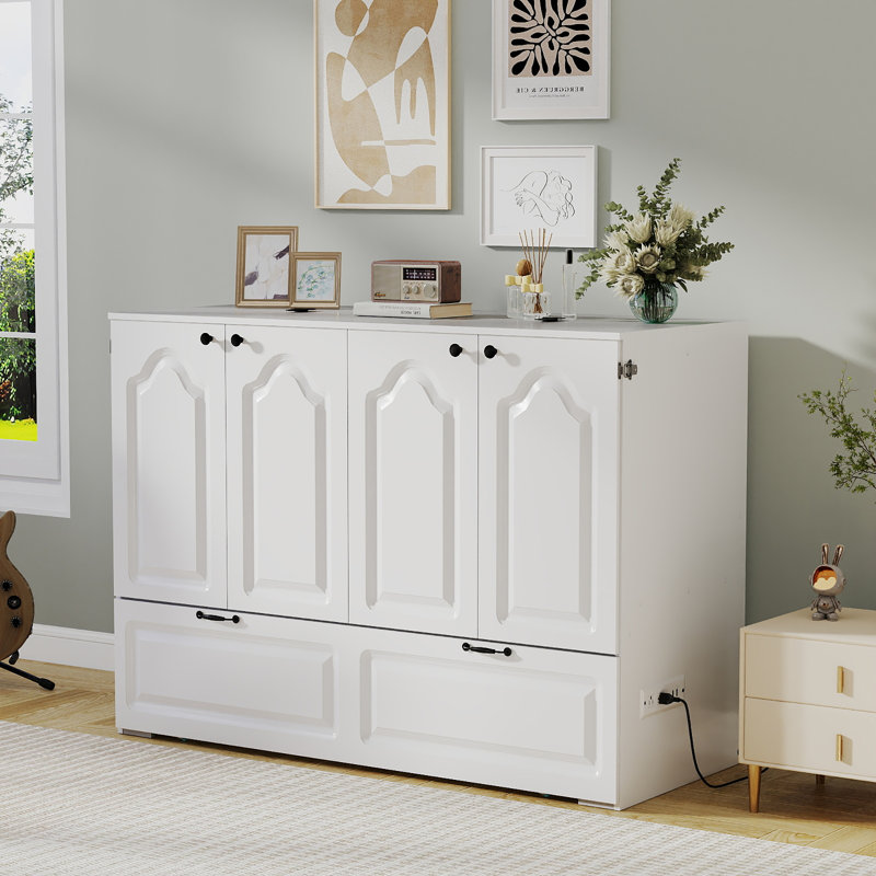 Modern Murphy Cabinet Bed,Foldable Platform Bed with Charging Station