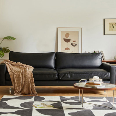 Black Faux Leather Standard Sofa cushion Loveseat