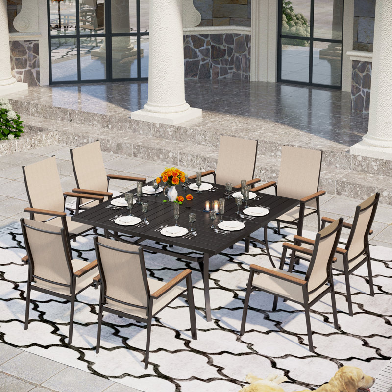 Bronislovas 8 - Person Patio Dining Set with Square Table, Beige