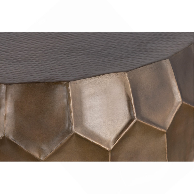 Coffee Table, Modern Contemporary Round Aluminum Material 32", Farmhouse Table With Glossy Diamond-Patterned Base Gold