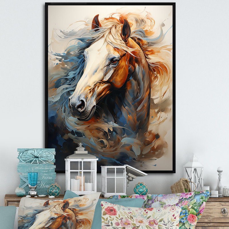 «Horse Grace Portrait I» - art mural cheval, H 20 po x l 12 po, Reproduction avec cadre flottant, Noir