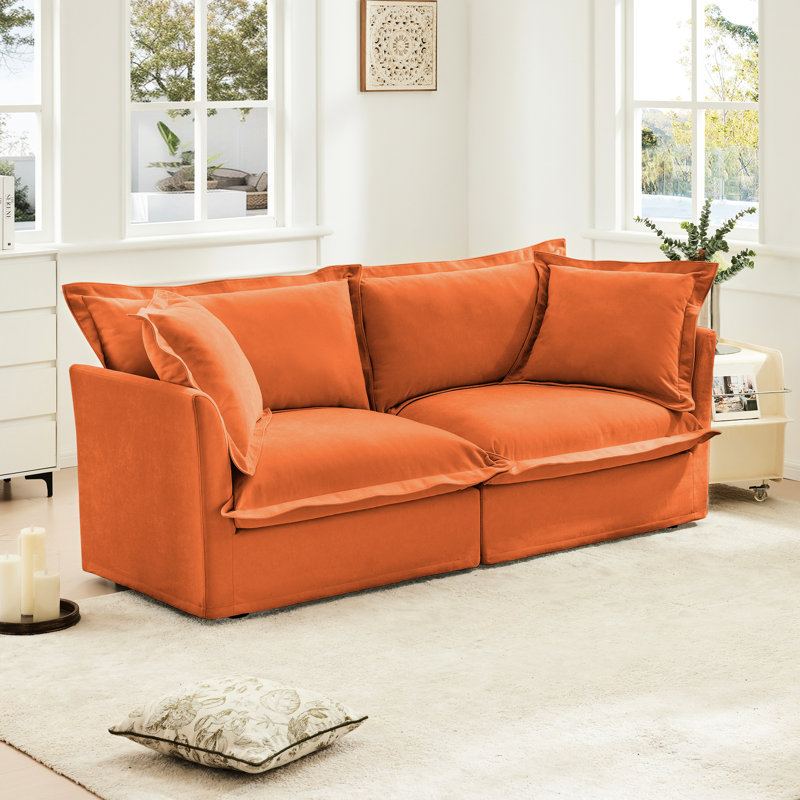 Chenille orange 2 pièces avec housse amovible, coussins d'appoint à dossier haut et à dossier luxueux, cadre en bois pour un soutien solide, assemblage latéral facile à installer