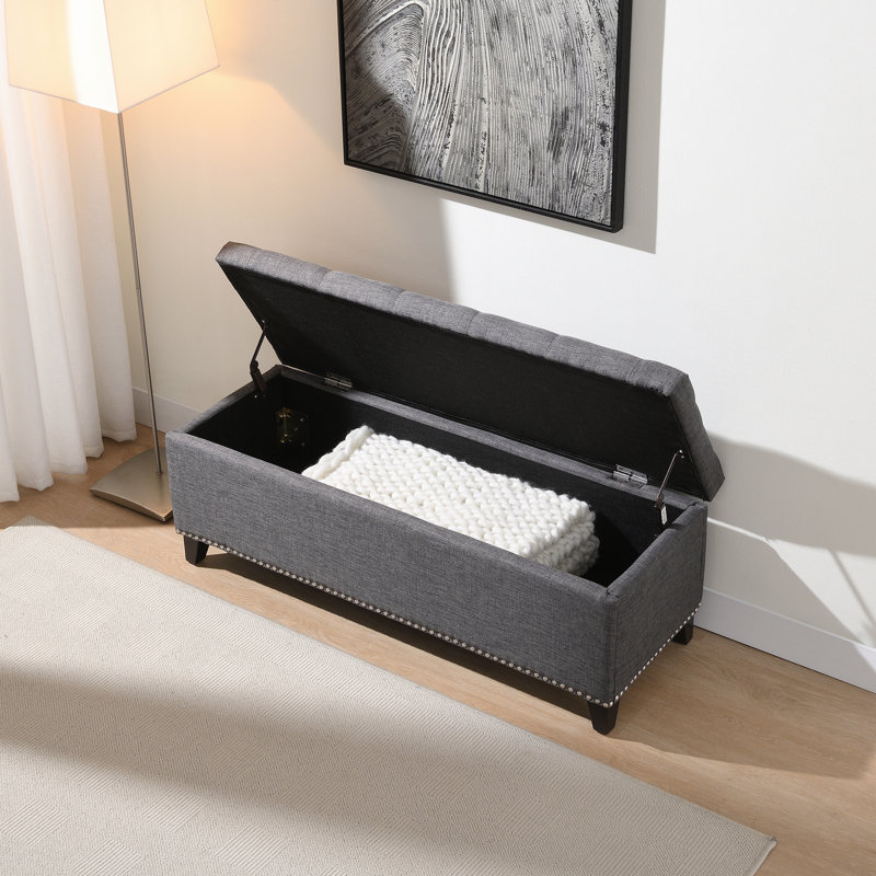 47.5" Storage Bench With Safety Close Hinge, Dark Gray