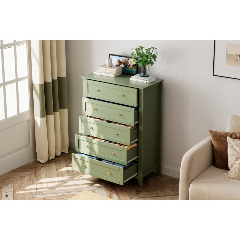 Commode 5 tiroirs peu encombrante, Vert