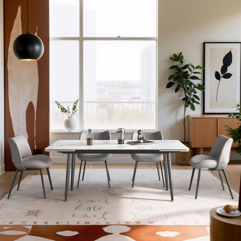 Table de salle à manger extensible en pierre frittée de 62,9 po à 94,4 po Dickerson, Blanc