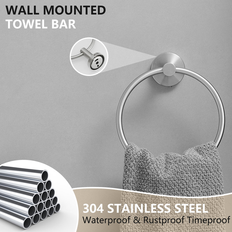 Bathroom Hardware 4-Piece Bath Hardware Set With Towel Ring, Robe Hook, Toilet Paper Holder, Brushed Nickel