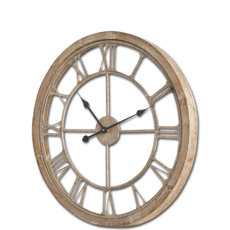 Aekjot Solid Wood Wall Clock, Medium, Gold/Natural Wood