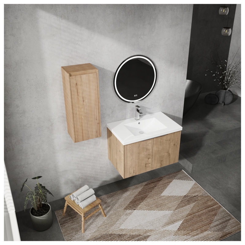 Meuble-lavabo mural 30 po avec lavabo et armoire d'appoint imitation chêne