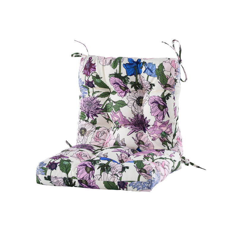 Outdoor 4'' Seat / Back Cushion, Pink Rose Floral