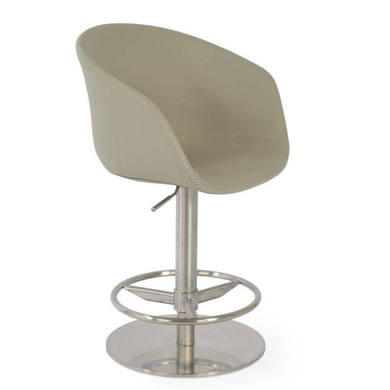 Tabouret de bar pivotant à hauteur ajustable Tribeca, Similicuir os, Brossé