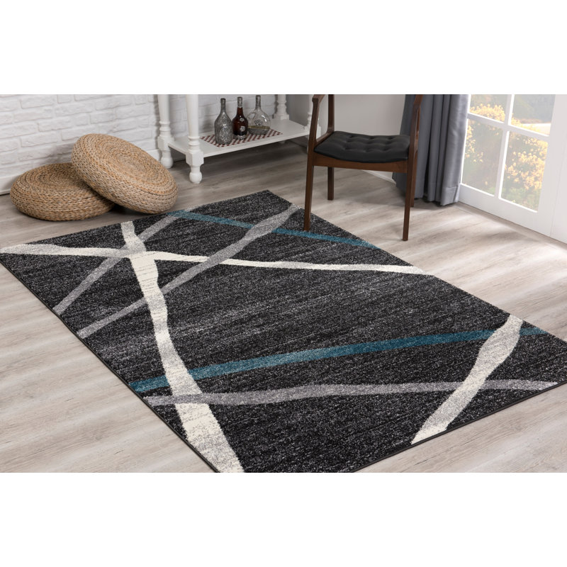 Rug Branch Azar 4' x 6' (3'9" x 5'6") Grey/Blue Abstract Lines Indoor Area Rug, Contemporary, Medium Pile, Stain-Resistant Carpet - Living Room, Bedroom, Dining Room, and Kitchen