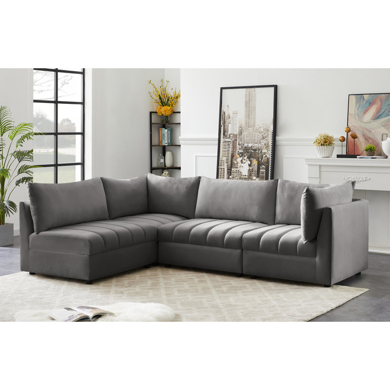 Ensoll Velvet Sectional Reversible, Grey Velvet