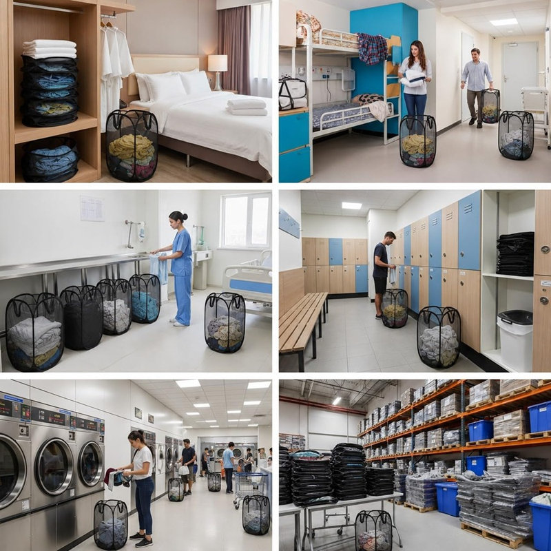 Panier à linge pliable commercial, grand panier à linge en maille avec cadre en acier et tissu Oxford, idéal pour les hôtels, les résidences étudiantes et la gestion immobilière