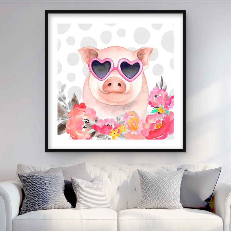 Petit cochon amoureux - rose, chambre à coucher encadrée