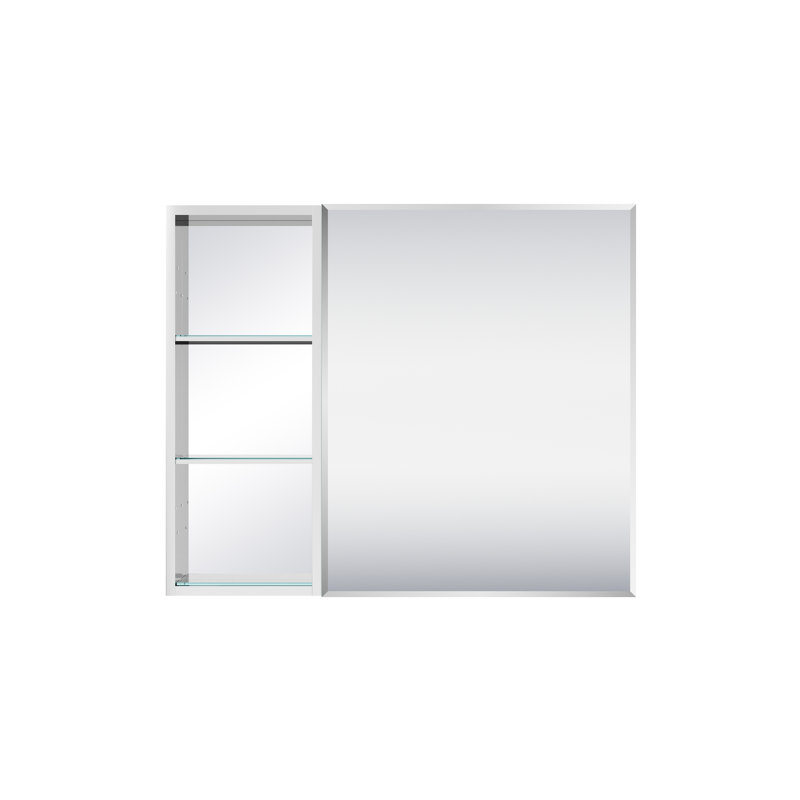 Armoire à pharmacie encastrée ou en saillie en aluminium (91,4 cm x 76,2 cm) avec miroir biseauté et tablette ouverte, de 91,4 cm de largeur x 76,2 cm de hauteur.