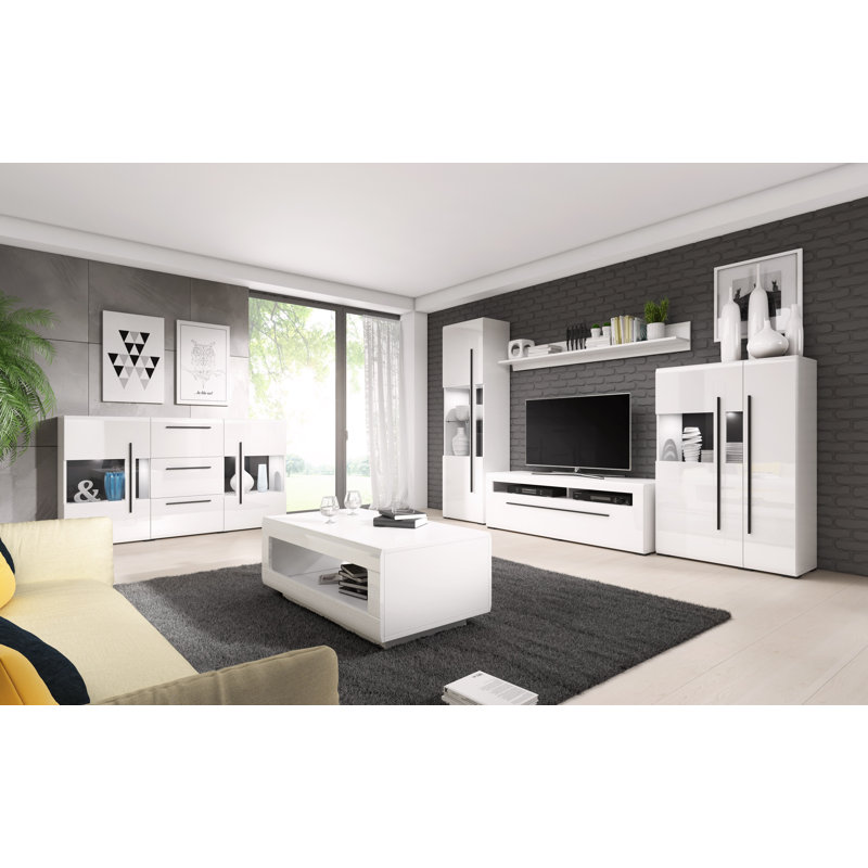 Aimes Block Coffee Table with Storage, White Glossy