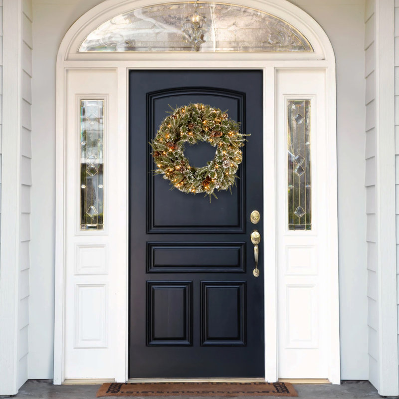 24" Snow-Dusted Pine Cone Lighted Christmas Wreath