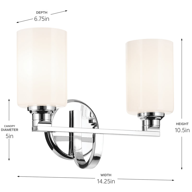 Éclairage pour salle de bain 2 lumières 14,25 po avec verre, Chrome chrome, Opale gravée