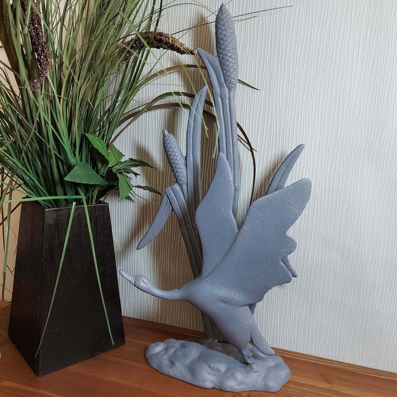 BIRD IN REEDS Iron Ornament 47cm, Grey Shimmer
