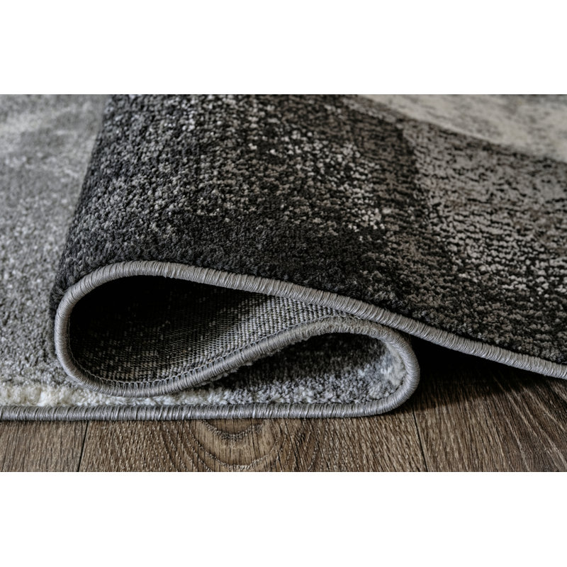 Tapis noir / gris tissé à la main Elginpark, Rectangle 5 pi 3 po x 7 pi 7 po