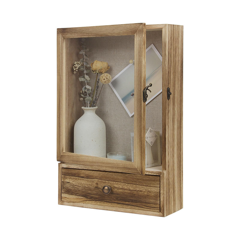 Shadow Box Frame, Deep Shadow Box Display Case With Real Glass And Drawer, Rustic Wood Memory Box For Pictures, Flowers, Memorial, Medals, Wedding Bouquet For Wall Or Tabletop