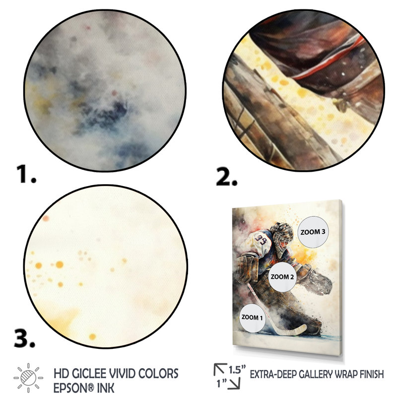 Hockey Gardien pendant le jeu VII - Peinture sur toile, H 32 po x l 24 po x P 1 po, Toile tendue