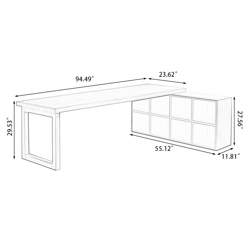 Bureau en bois massif en L Burlywood, Retour à droite, H 29,53 po x l 94,49 po x P 55,12 po