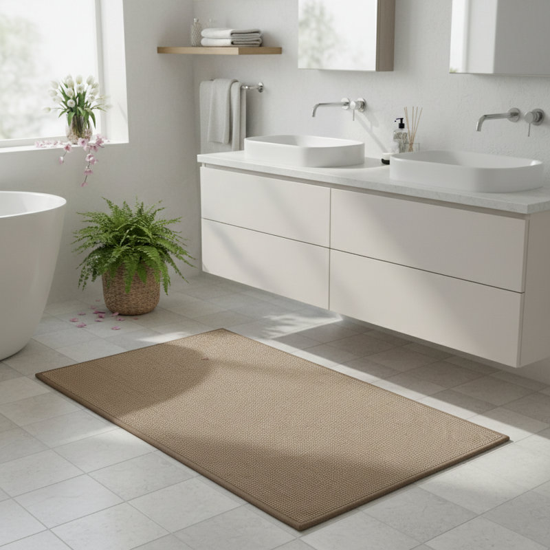  Tapis de salle de bain mince antidérapant, petit tapis de bain à séchage rapide 24 x 17, Beige foncé
