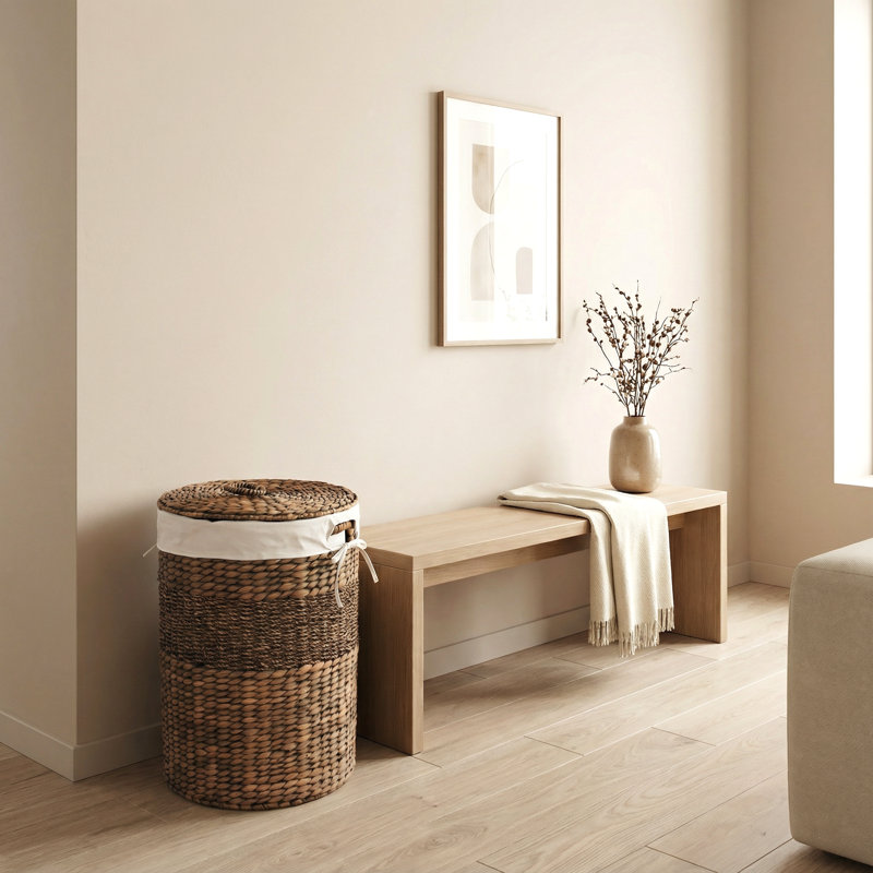 Abercromby Water Hyacinth Round Laundry Hamper with Lid, Dark Brown 15 in – Wicker Laundry Basket with Removable Liner for Dirty Clothes, Bedroom or Bathroom