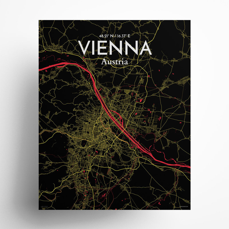 Vienna City Map In Contrast - No Frame Print, 20cm H x 16cm W x 0.05cm D