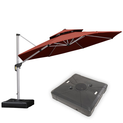 12' Round Cantilever Umbrella With Base,Brick Red
