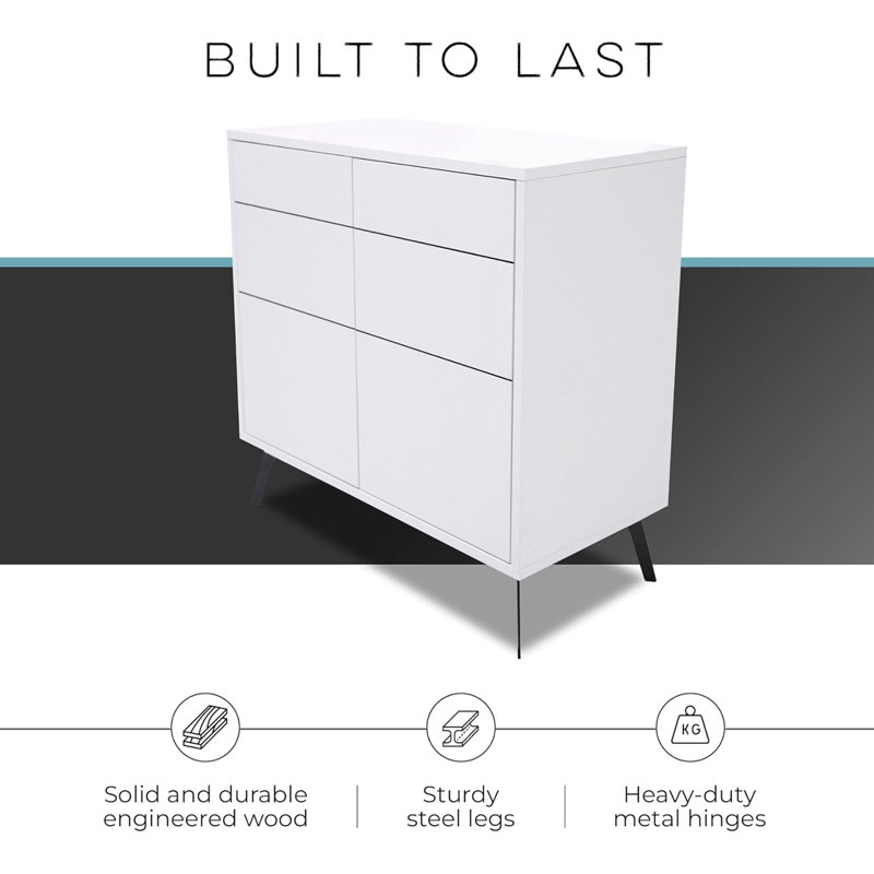 Cristaly 78.74cm Solid Wood Sideboard, White