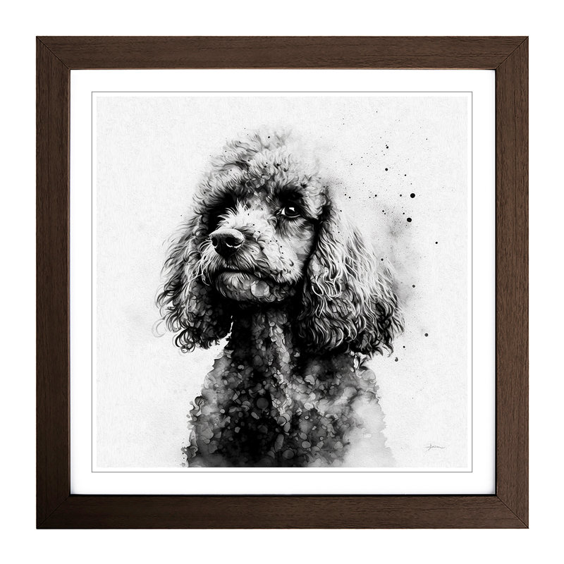 Poodle Ink Wash - Single Picture Frame Print on Wood, Walnut