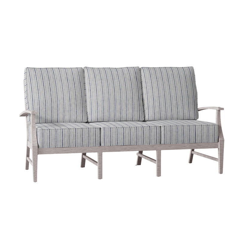 Croquet 76" Wide Outdoor Patio Sofa with Cushions, Welt, Bali Pearl, Oyster 