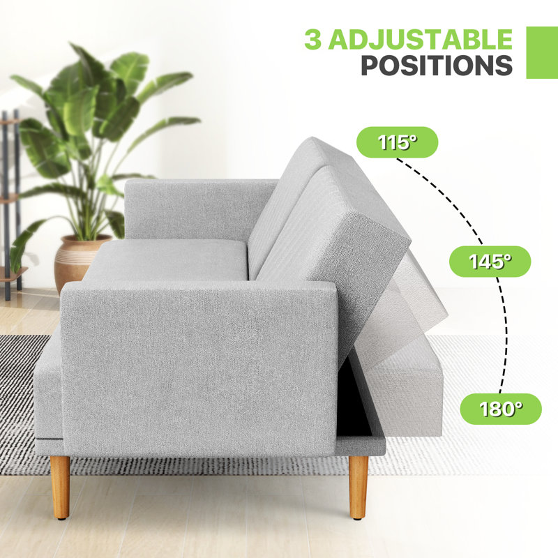 Canapé-lit futon convertible Mid-Century, Coton / lin gris