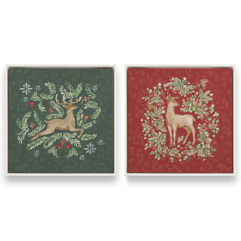«Forest Noel Leap», ensemble de 2 impressions sur toile, Opaque White, Impression encadrée sans passe-partout
