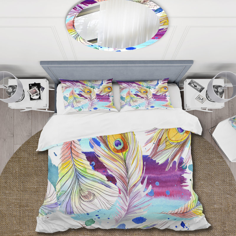 Ensemble de housse de couette bohémien Bright and Colorful Boho Feathers I - Microfibre polyester