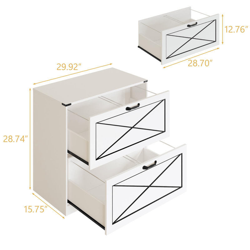 Farmhouse File Cabinet With 2 Drawers, White