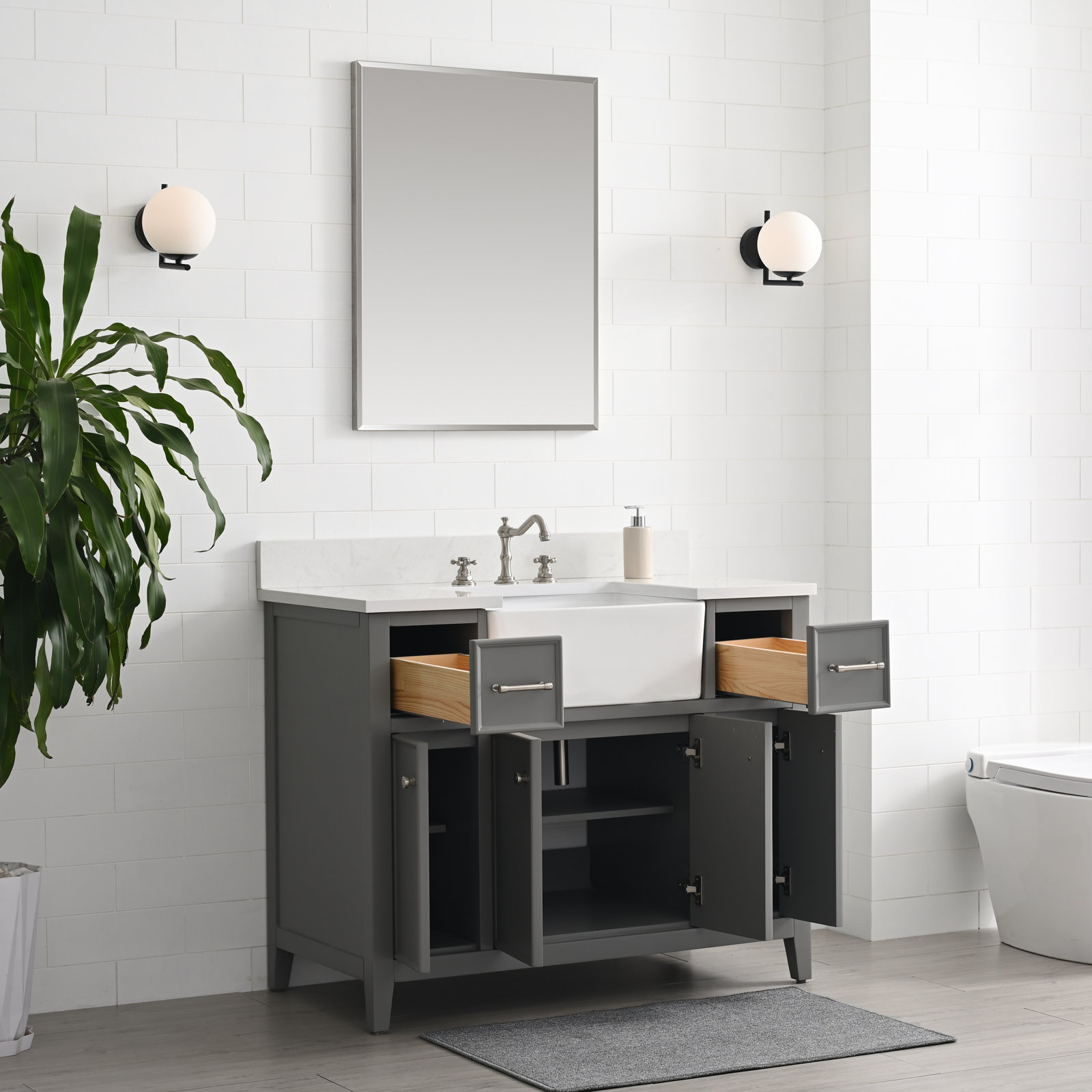 Aisa 42" Pine Single Bathroom Vanity, Gray/Brushed Nickel