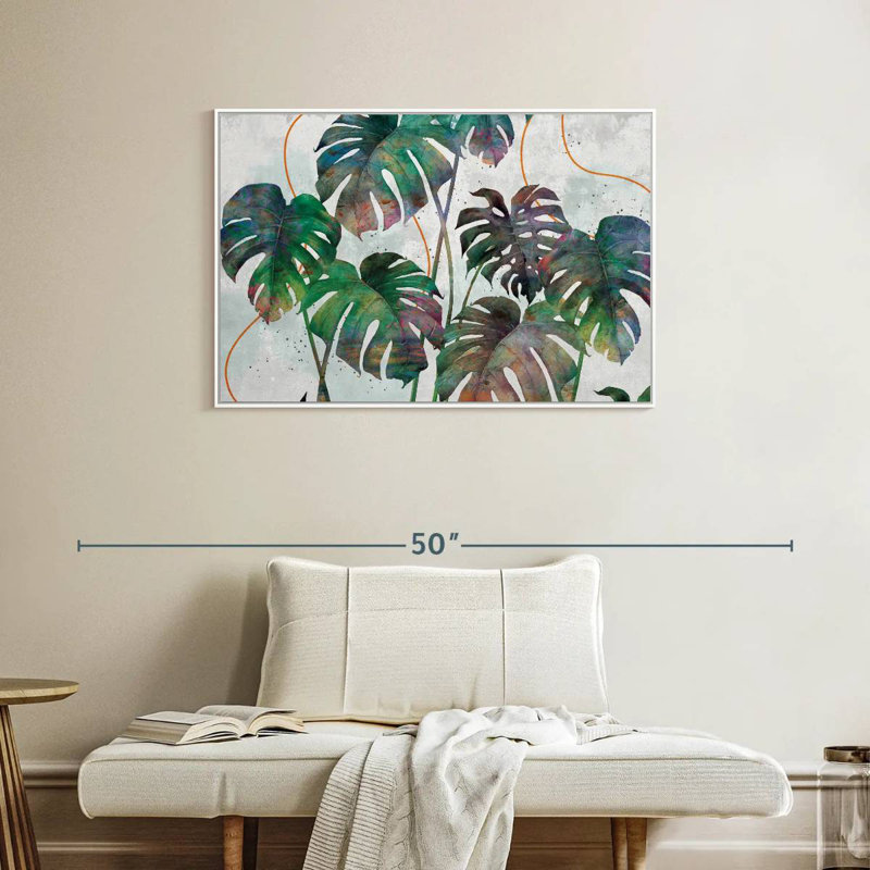 Monstera Leaves, Floating Frame White, 37" X 25"