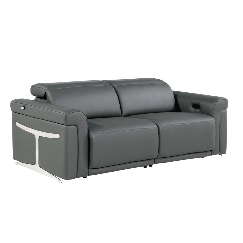 Doniece Top Grain Italian Leather Square Arm Reclining Loveseat, Dark Gray, 39" H x 73" W x 41" D