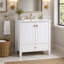 Meuble-lavabo 30 po avec lavabo, meuble-lavabo autoportant avec 1 tiroir et 2 portes à fermeture en douceur avec rangement pour porte, structure et pieds en bois massif, un paquet, blanc