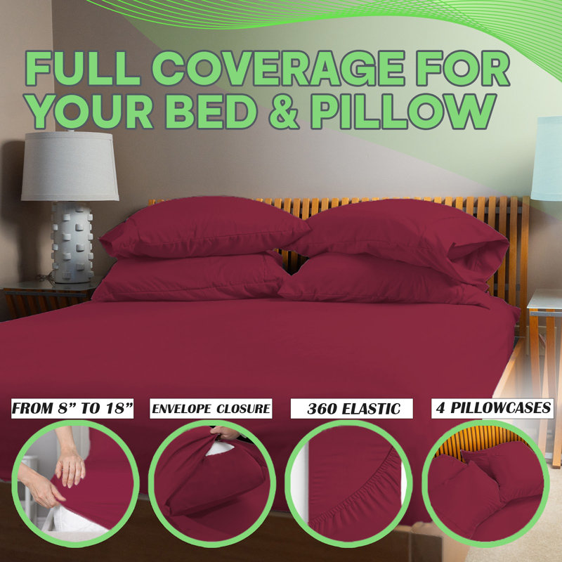 Premium Rayon From Bamboo Blend Sheet Set With Deep Pockets, Cooling and Breathable, Queen Sheet Set with 4 Pillowcases