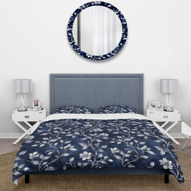 Ensemble de housse de couette bleu marine et argent Country Chic Blooms - Farmhouse